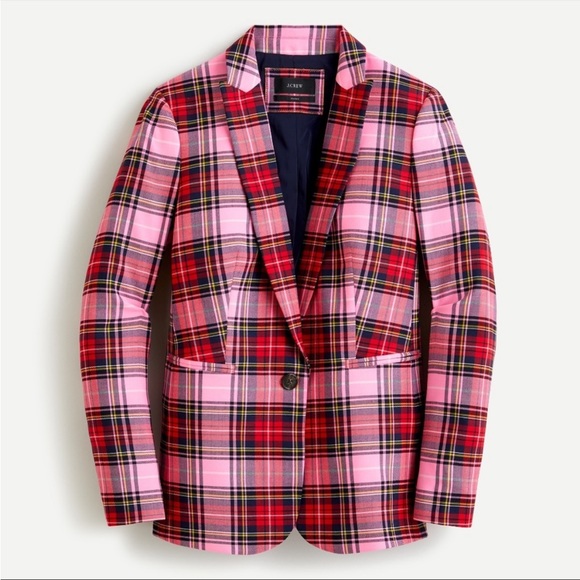 J. Crew Parke wool blend blazer in pink Stewart tartan Size 14